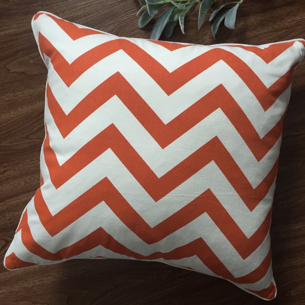 LARGE orange white chevron zig zag pillow down feather insert halloween